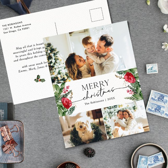 3 Foto Eleganter Winter Botanische Feiertage Postkarte (Von Creator hochgeladen)