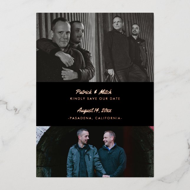 3 Foto Farbschwarz Save the Date Folieneinladung (Vorderseite)