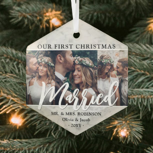 3 Foto Frischvermählte 1. Weihnachten Verheiratet Ornament Aus Glas