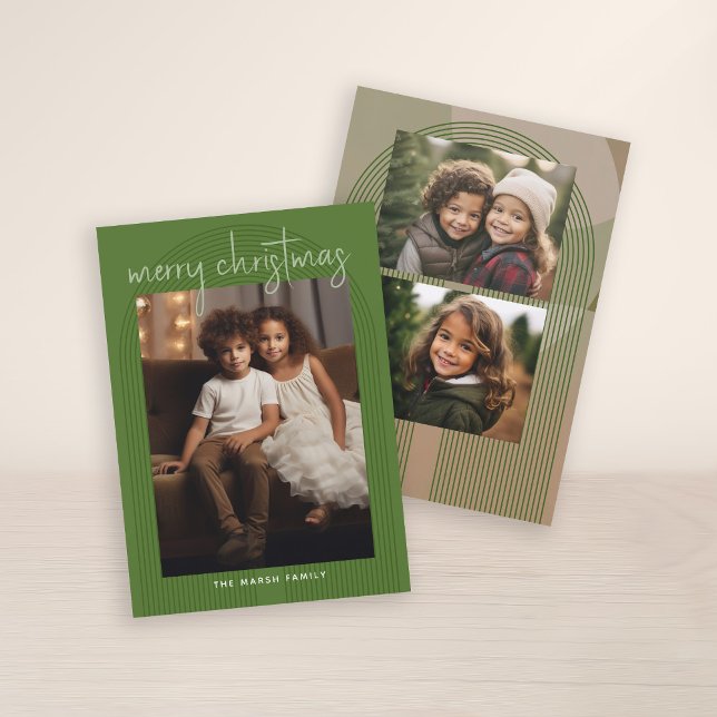 3 Foto Frohe Weihnachten Abstrakte Linien Handgesc (3 Photo Christmas Card with Retro Line Art Arches - Print and Download Option)