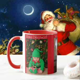 3 Foto Frohe Weihnachten mit den Namen des Kindes  Tasse
