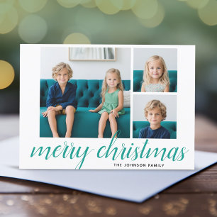 3 Foto Frohe Weihnachten Skript Teal Damast
