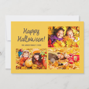3 Foto Frohes Halloween Gelber Oranger Kürbis Mitteilungskarte
