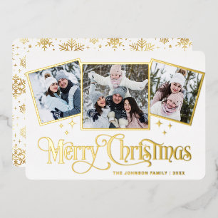 3 FOTO Glänzendes Frohe Weihnachten Gruß Gold Folien Feiertagskarte