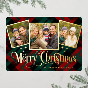 3 FOTO Glänzendes Frohe Weihnachten Grußkarte Gold Folien Feiertagskarte