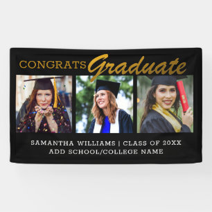 3 Foto Glückwunsch Graduate 2022 Black and Gold Banner