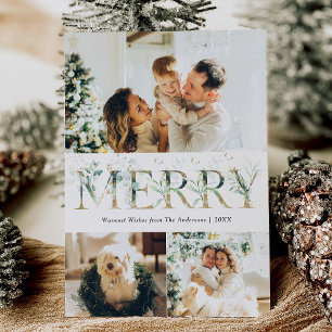 3 Foto Gold & Grün Frohe Weihnachten