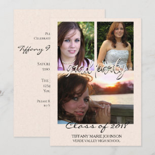 3 Foto Grad Party Imitate Ecru Reißpapier Einladung