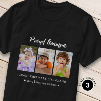 3 Foto Grandkids Make life Grand Proud Grampa T-Shirt