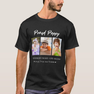 3 Foto Grandkids Make life Grand Proud Poppy T-Shirt
