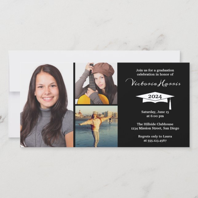 3 Foto Grid Collage Class der Grand Announcement (Vorderseite)