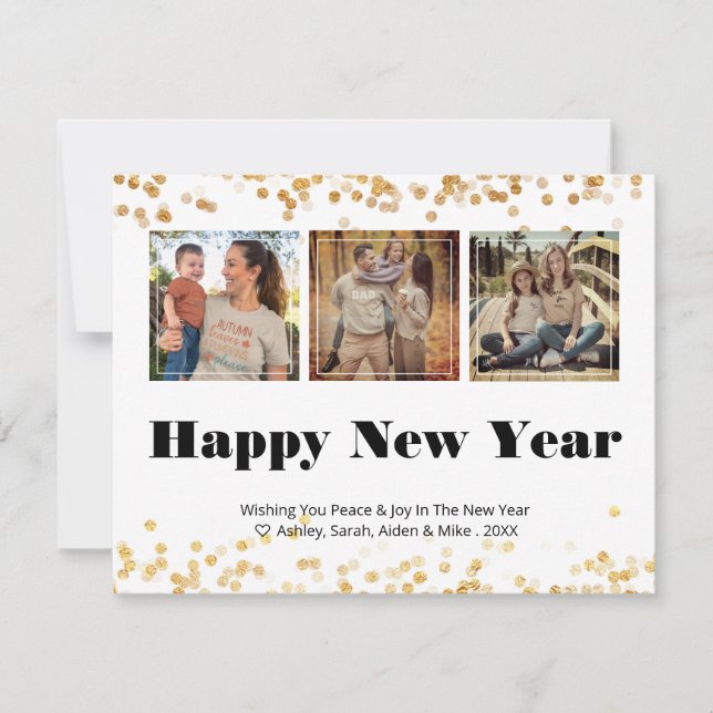 3 Foto Happy New Year Card Mitteilungskarte (Vorderseite)