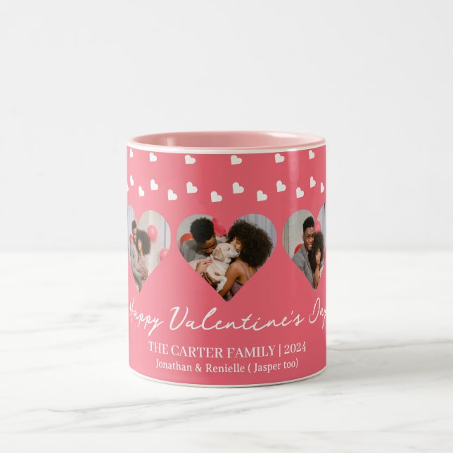 3 Foto Heart Collage Valentinstag Paar Zweifarbige Tasse (Mittel)