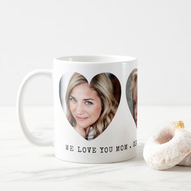 3 Foto Herz mit persönlicher Nachricht Tasse (Mit Donut)