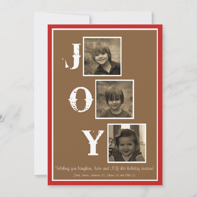 3 Foto Joy Christmas Card Feiertagskarte (Vorderseite)