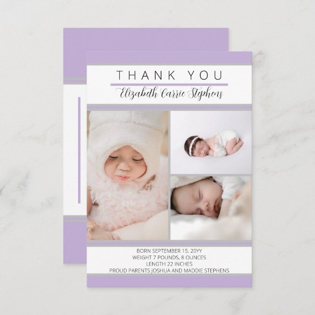 3 Foto Lavender Baby Dusche Geburtsankündigung Dankeskarte (Vorne/Hinten)