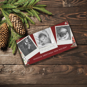 3 Foto Layout Vintage Momentaufnahme Burgunderrot Feiertagskarte