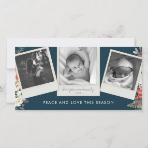 3-Foto-Layout Vintage-Snapshot Marineblau Feiertagskarte