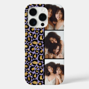 3 Foto Lila und Gold Leopardenmuster iPhone 16 Pro Hülle