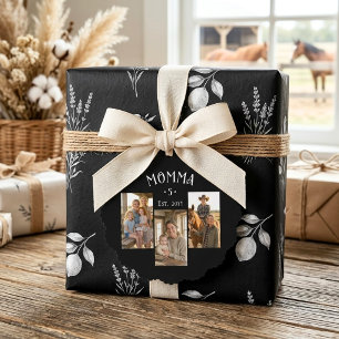 3 Foto Mama Gegründet Kinder Anzahl Chic Schwarz Ornament Karte