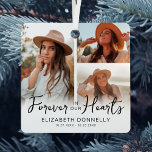 3 Foto Memorial Keepake Ornament Aus Metall<br><div class="desc">Elegante Sake-Gedenkschmuck mit 3 besonderen Fotos der Person,  die Sie sich erinnern,  dem Header "ewig in unserem Herzen",  ihrem Namen und den Geburts-/Todesdaten.</div>