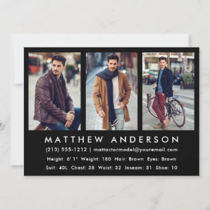 3 Foto Model Actor Comp Card Black Einladung