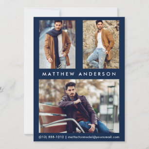 3 Foto Model Actor Comp Card - Blue Front