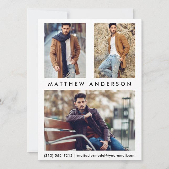3 Foto Model Actor Comp Card - Weiße Vorderseite (Vorderseite)