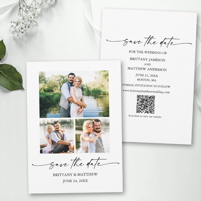3 Foto Moderner Minimalistischer Tintencode QR-Cod Save The Date (Add your wedding website or social media web address to the QR Scan Code.)