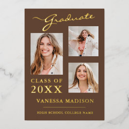 3 Foto Modernes Drehbuch Tan Brown Grad Bekanntgab Folieneinladung