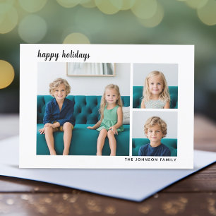 3 Foto Modernes Minimales Script kariert - Schwarz Feiertagskarte