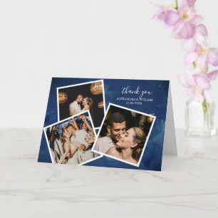 3 Foto Navy Blue Watercolor Hochzeit Vielen Dank Karte