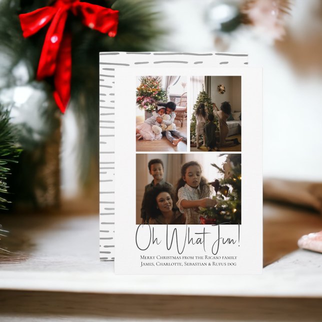 3 Foto oh Was Spaß Weihnachten Vorlage (Oh what fun, 3 photo template Christmas flat card from Ricaso. Add your own photographs and text)