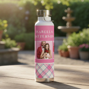 3 Foto Preppy Pink Kariert Moderne Mädchenhaft Ben Trinkflasche