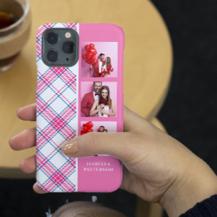 3 Foto Preppy Pink Kariert Moderne Weibliche Benut Case-Mate iPhone 14 Plus Hülle