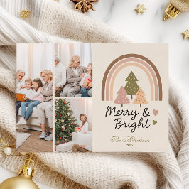 3 Foto Retro-Neutral-Regenbogen Merry & Bright Feiertagskarte