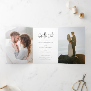 3 Foto Script Hochzeit speichern Sie das Datum Dreifach Gefaltete Ankündigung