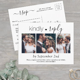 3 Foto Simple Script Elegant Wedding Kindly UAWG Einladungspostkarte