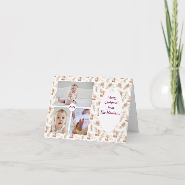 3 Foto Soft Neutral Weihnachtskarte Dankeskarte (Vorderseite)