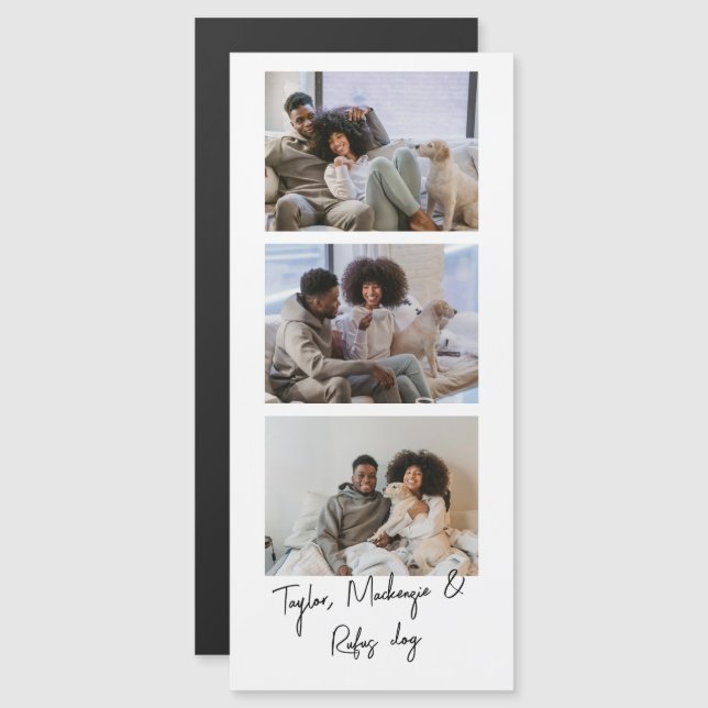 3 Foto und handgeschriebener Textstil Personalisie Magnetkarte (Vorne/Hinten)