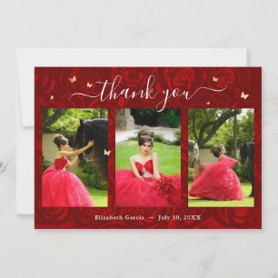 3 Foto Vorlage Elegant Gold und Rot Quinceanera