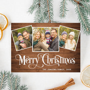 3 FOTO Weihnachten Rustic Brown Wood Gruß Boho