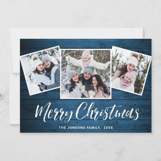 3 FOTO Weihnachten Rustikal Blauer Wald Gruß (Vorderseite)