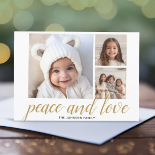 3 Foto Weihnachts Schrift Gold Damast Frieden Lieb Feiertagskarte