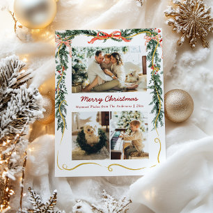 3 Foto Weihnachtsgarten und Bow Feiertagskarte