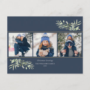 3 Foto Weihnachtsgrüße Grün Modern Feiertagspostkarte