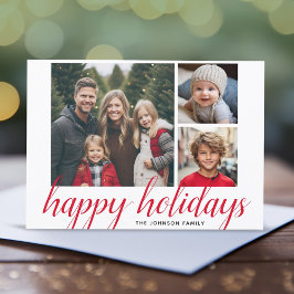 3 Foto Weihnachtsskript Red Damask Happy Feiertagskarte