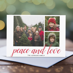 3 Foto Weihnachtsskript Red Damask Peace Liebe Feiertagskarte