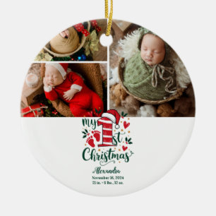 3 Foto Zuckerstangen-Baby 1. Weihnachten Keramik Ornament