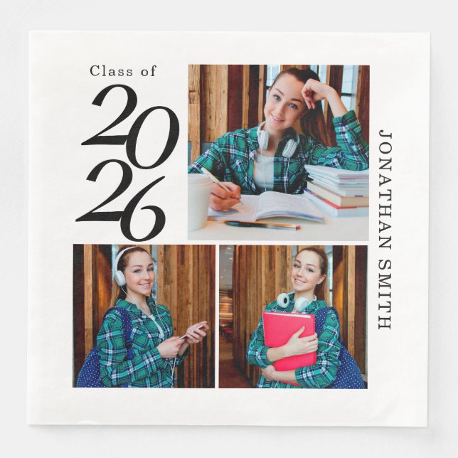 3 FotoCollage 2025 Custom Graduation Party Serviette (Vorderseite)